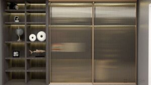 Black Profile and Fluted Glass Sliding Wardrobe design