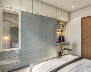 Grey Sliding Wardrobe with Suede Finish Laminates