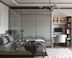 Grey Sliding with Glossy Laminates sliding wardrobe