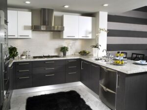 U-shaped kitchen with Black Ash texture